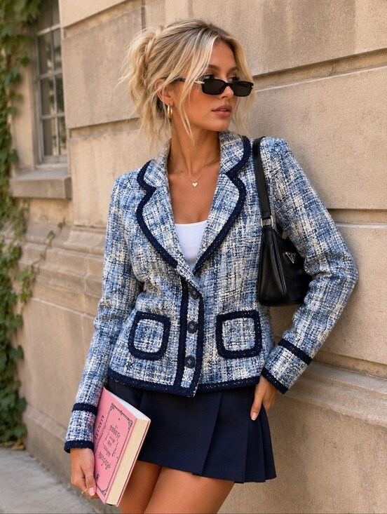 le chateau Jackets & Blazers - Vintage 90s Le Chateau Blue Tweed Blazer Size XXS Button Front Jacket Y2K EUC